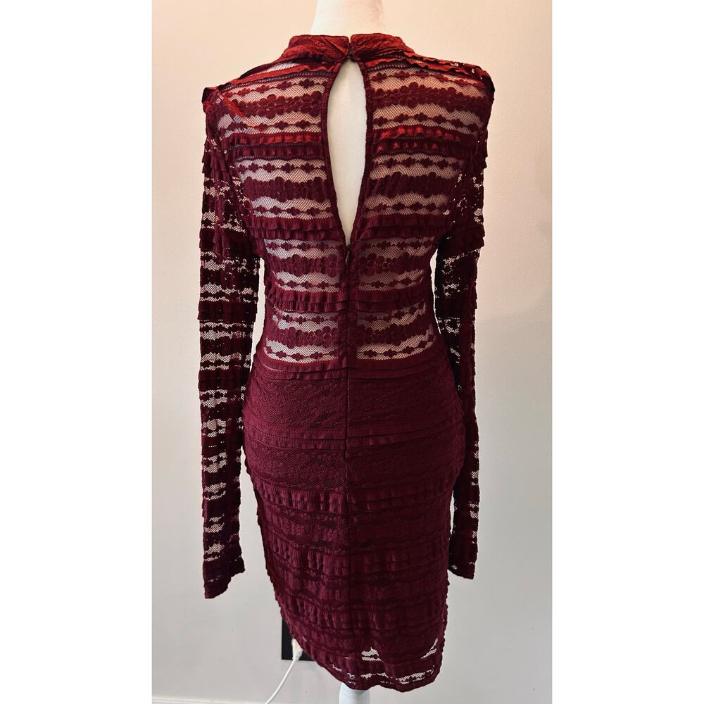 LUSH Reece Burgundy Lace Long Sleeve Bodycon Dress Large L - Picture 3 of 10